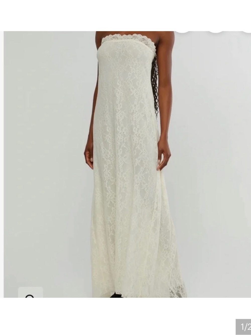 ISO WeWoreWhat Strapless Lace Maxi Dress in Ivory/Ecru Lace